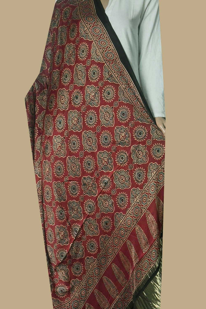 Ajrak Modal Silk Dupatta - Matkatus 