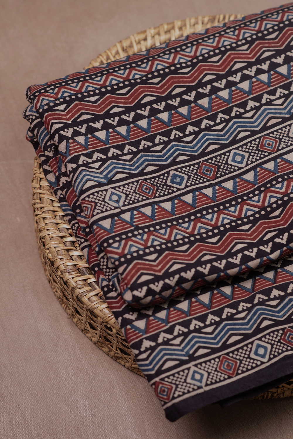 Black - Linear Pattern Ajrak Cotton Fabric