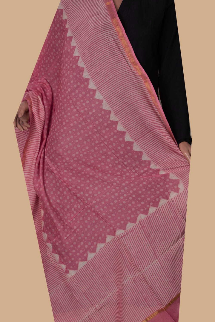 Pink Block Printed Chanderi Dupatta