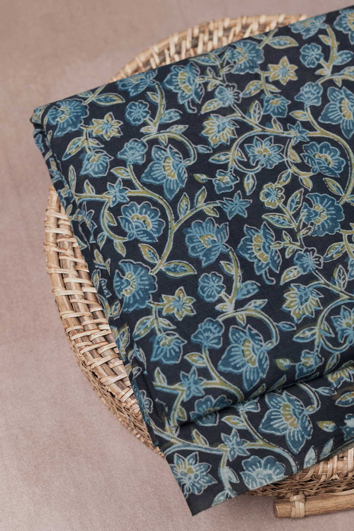 Blue Floral Bagru Cotton Fabric