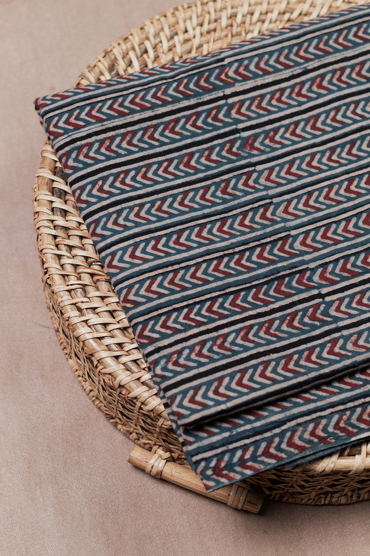 Stripes Patterned Ajrak Cotton Fabric - 0.5m