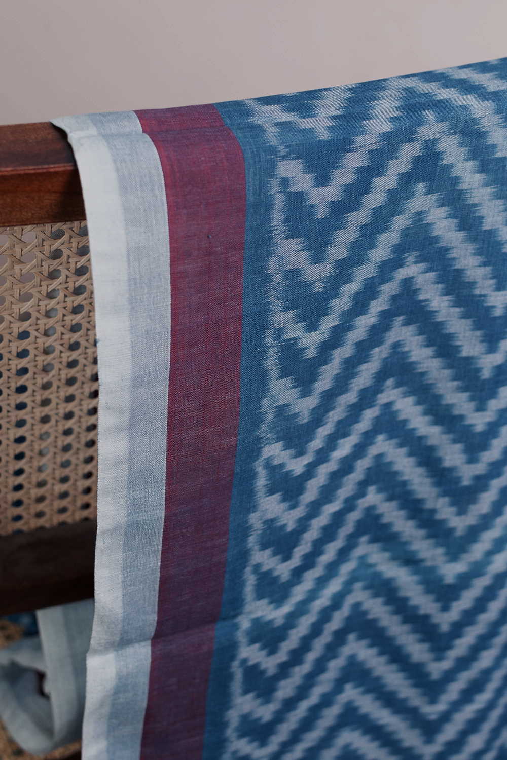 Chevron on Muted Blue Ikat Cotton Fabric - 0.5m