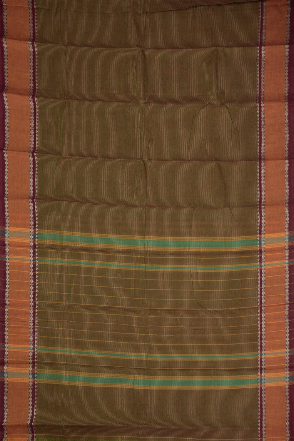 Stripes on Dual Shaded Green Handwoven Cotton saree