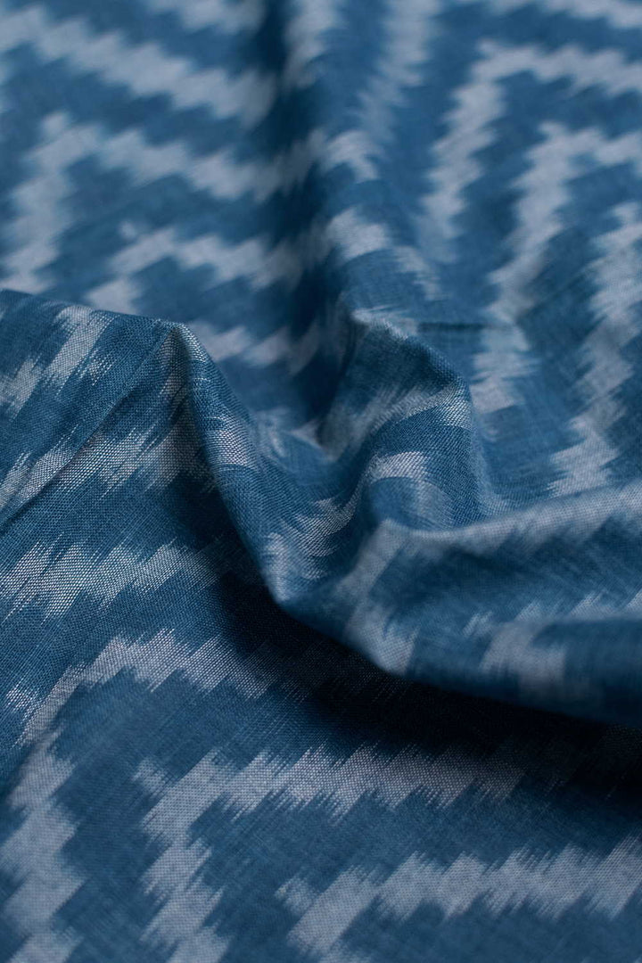 Chevron on Muted Blue Ikat Cotton Fabric - 0.5m