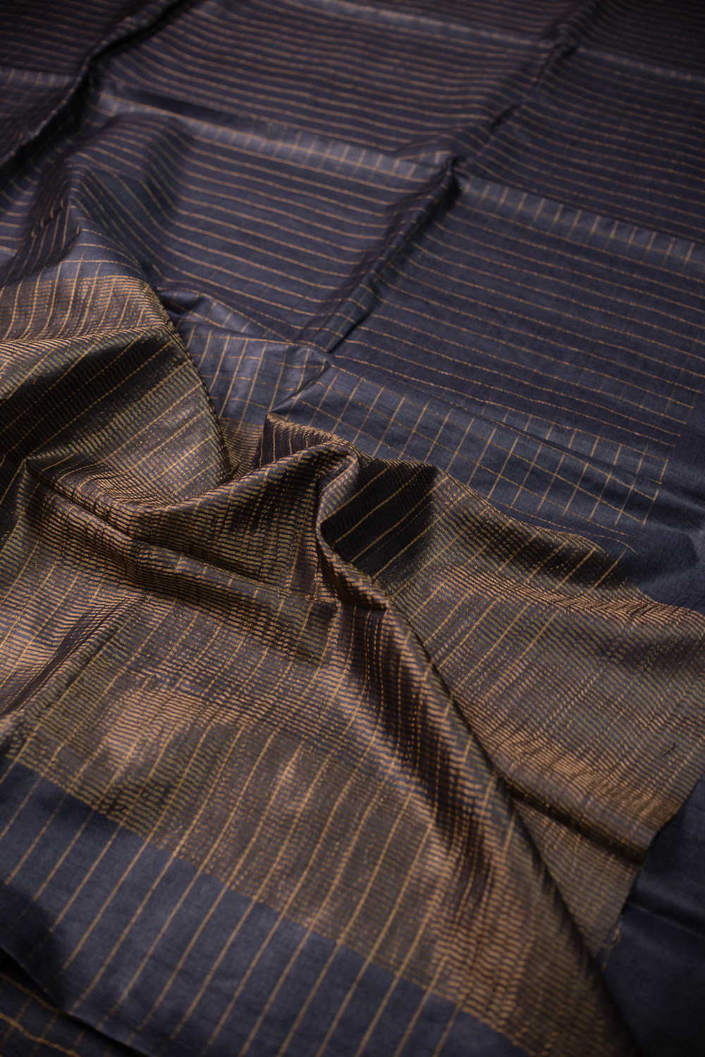 Zari Stripes on Charcoal Grey Handwoven Tussar saree