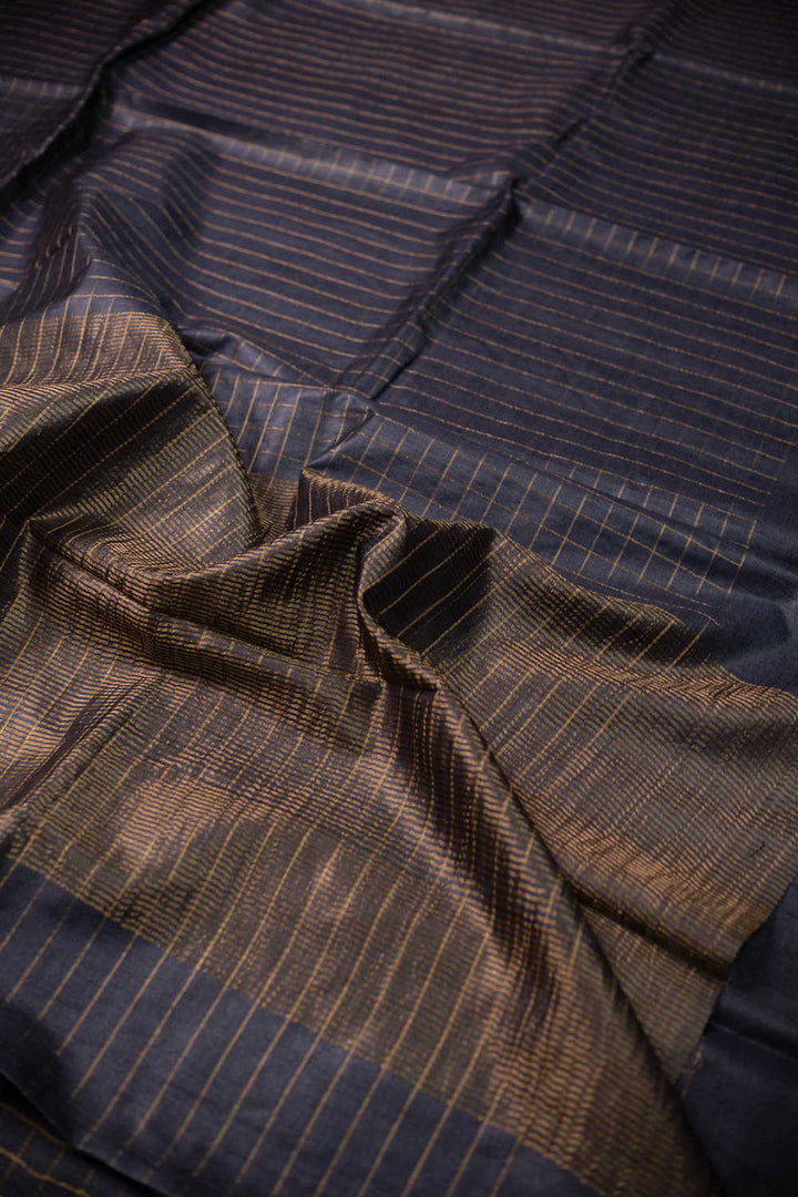Zari Stripes on Charcoal Grey Handwoven Tussar saree