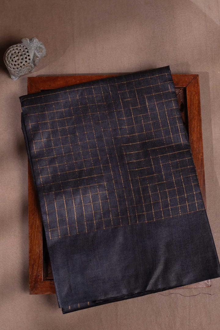 Zari Stripes on Charcoal Grey Handwoven Tussar saree