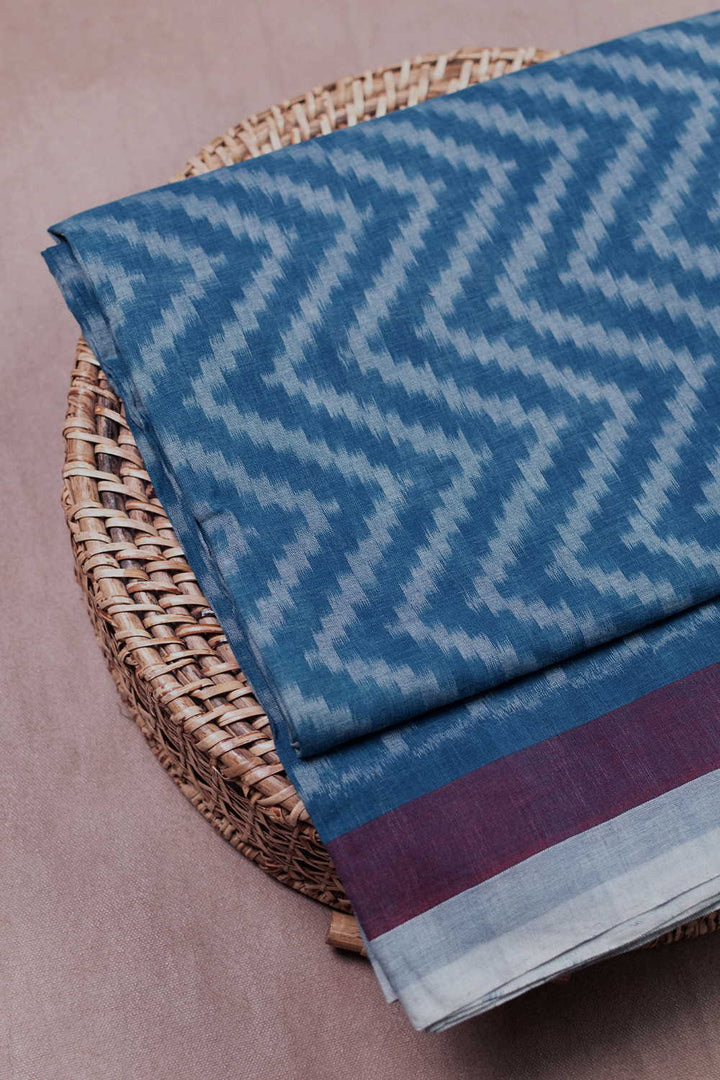 Chevron on Muted Blue Ikat Cotton Fabric - 0.5m