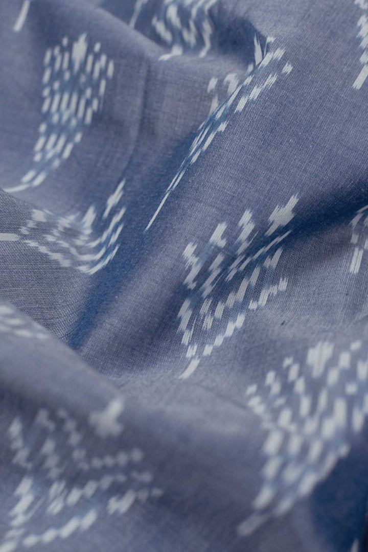 Greyish Blue with Butta Ikat Cotton Fabric