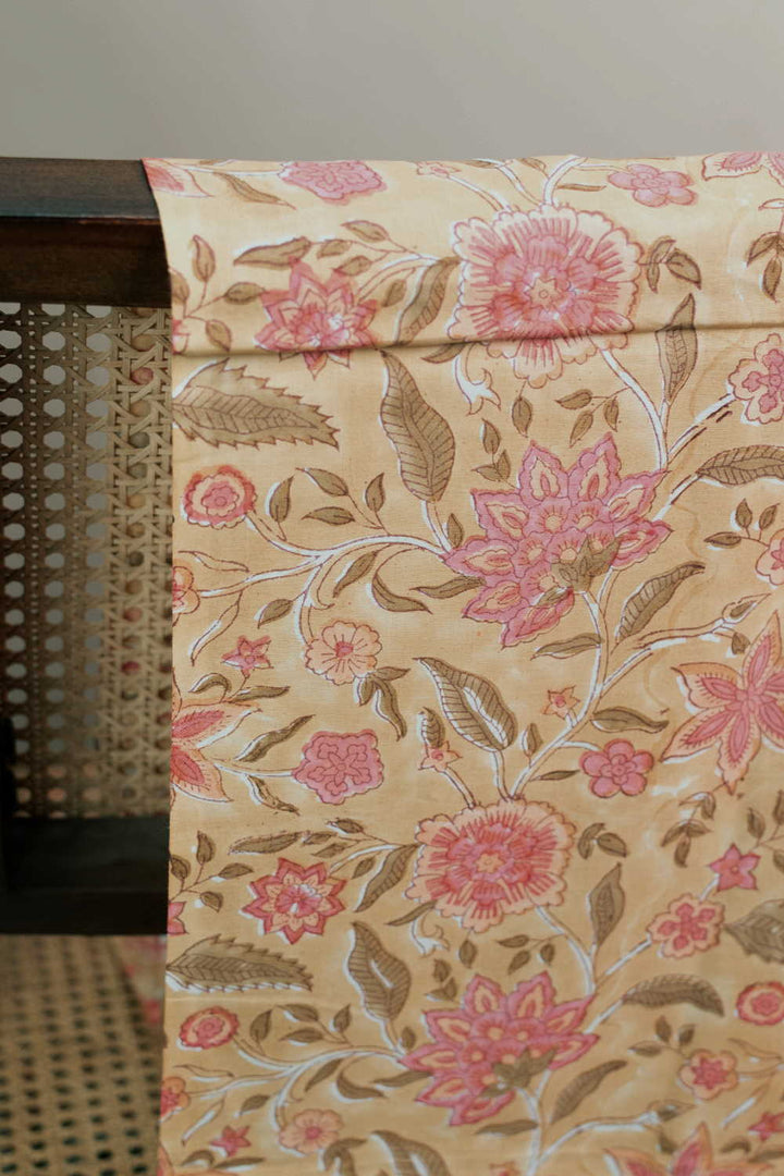 Leafy Floral Garden Sanganeri Cotton Fabric - 1.2m