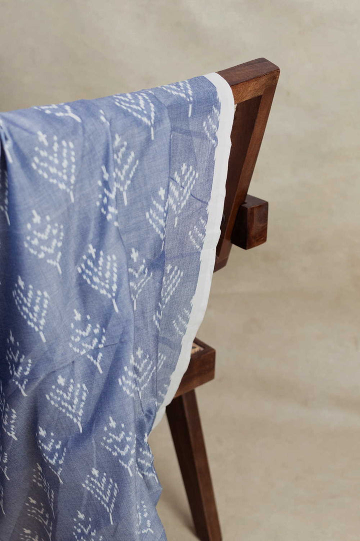Greyish Blue with Butta Ikat Cotton Fabric