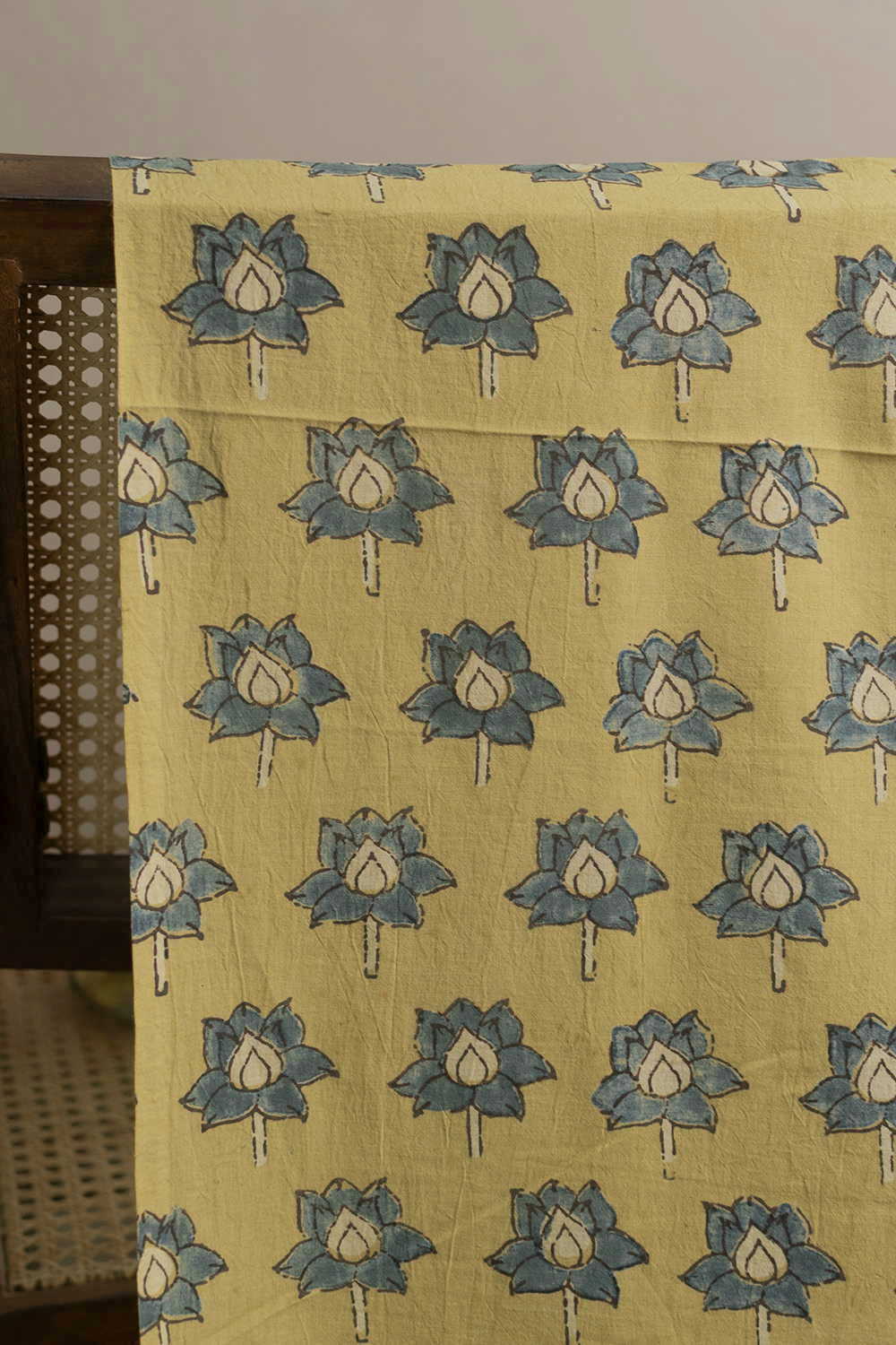Floral Yellow Ajrak Cotton Fabric - 1.6m