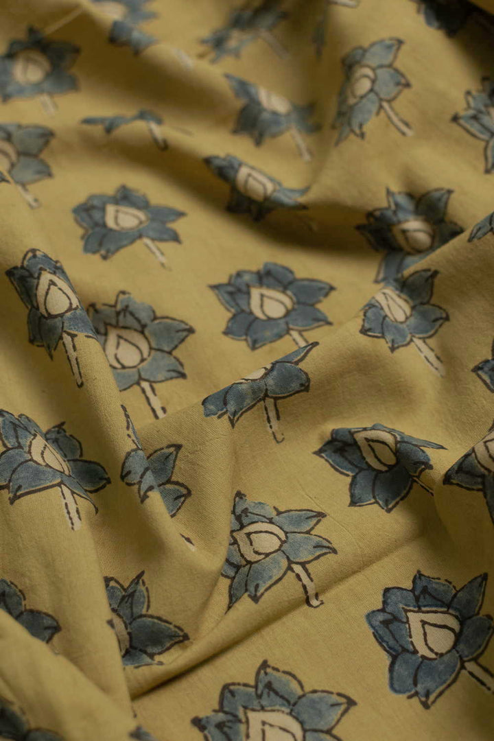 Floral Yellow Ajrak Cotton Fabric - 1.6m