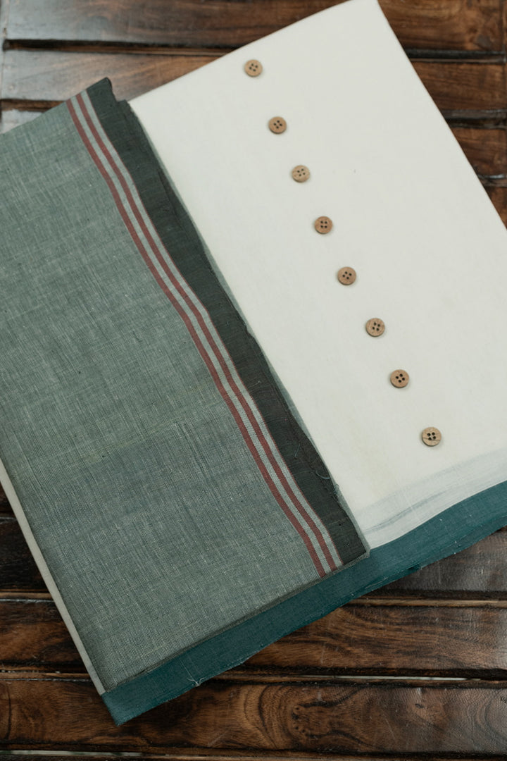 Green Bordered Handwoven Dhoti with Green Handspun Shirt