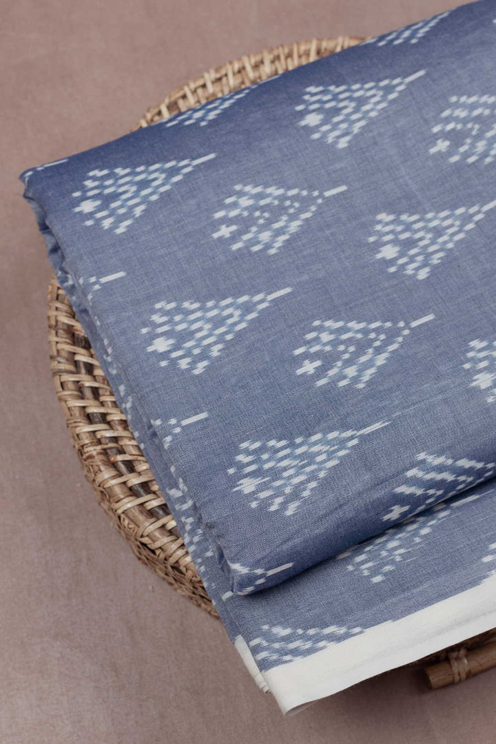 Greyish Blue with Butta Ikat Cotton Fabric