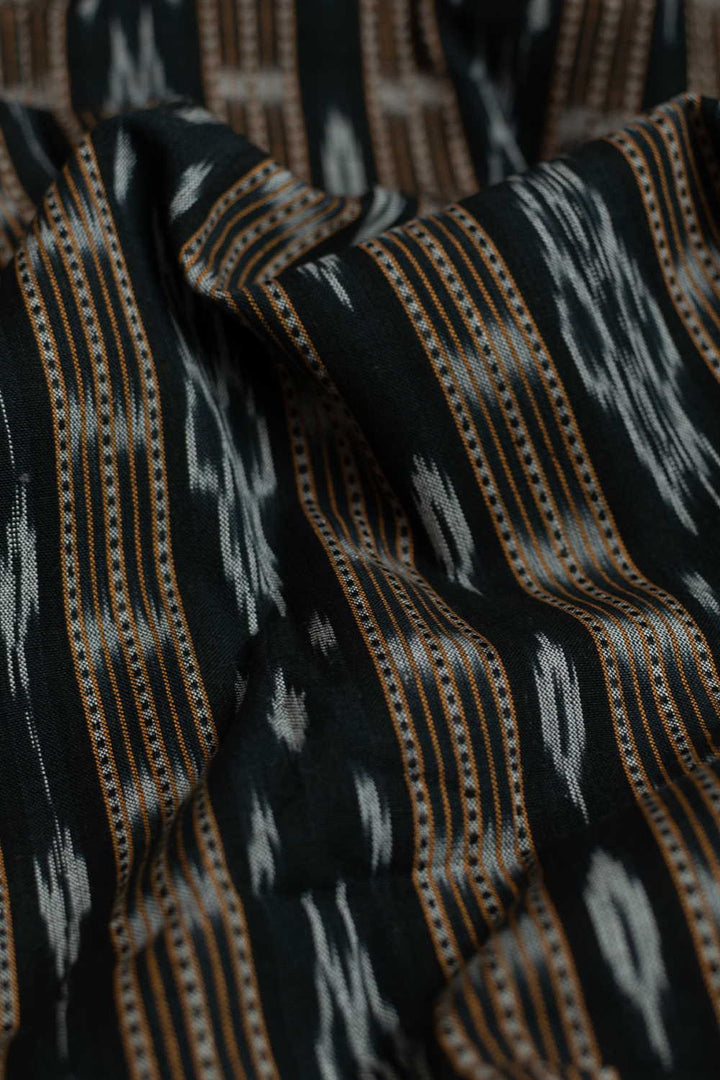 Black Orissa Ikat Cotton Fabric
