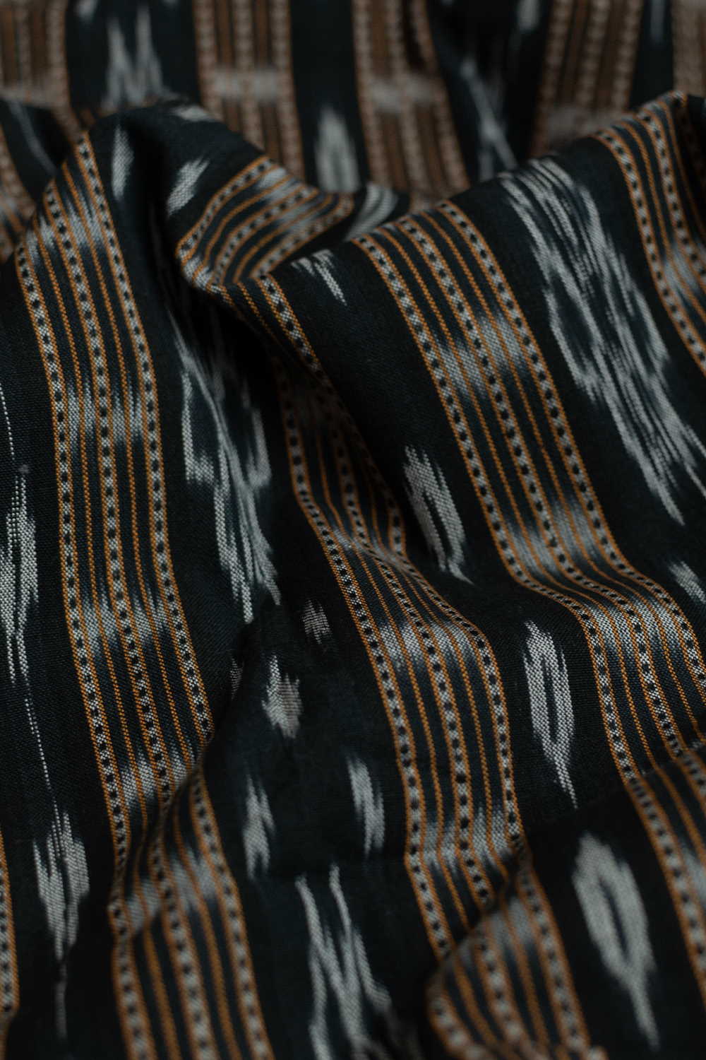 Black Orissa Ikat Cotton Fabric - 0.8m