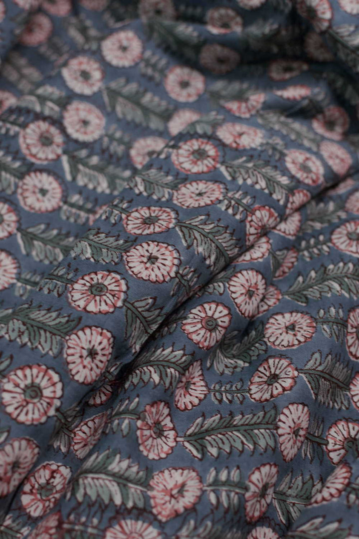 Floral Pattern Sanganeri Cotton Fabric - 2.2m