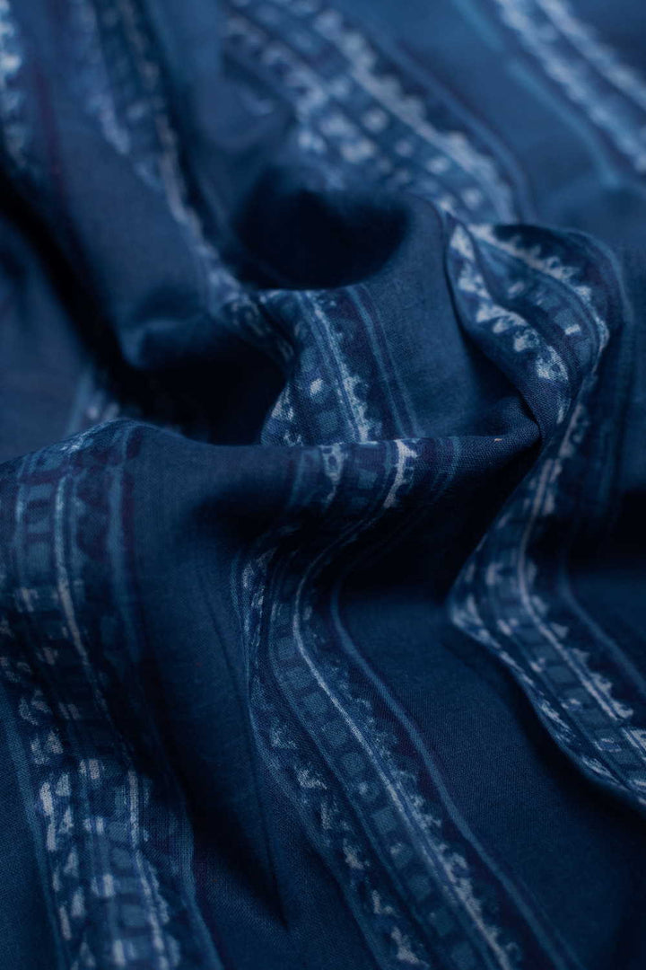 Faded Indigo Dabu Cotton Fabric - 1.5m