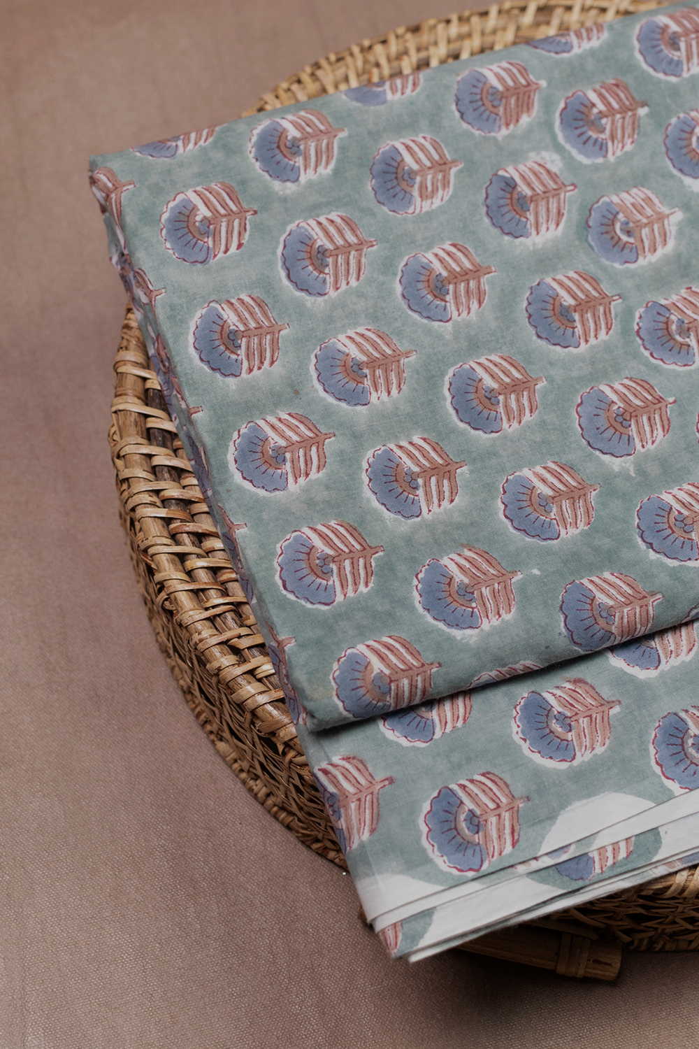 Hand block printed Sanganeri cotton fabric with floral motifs - Matkatus 