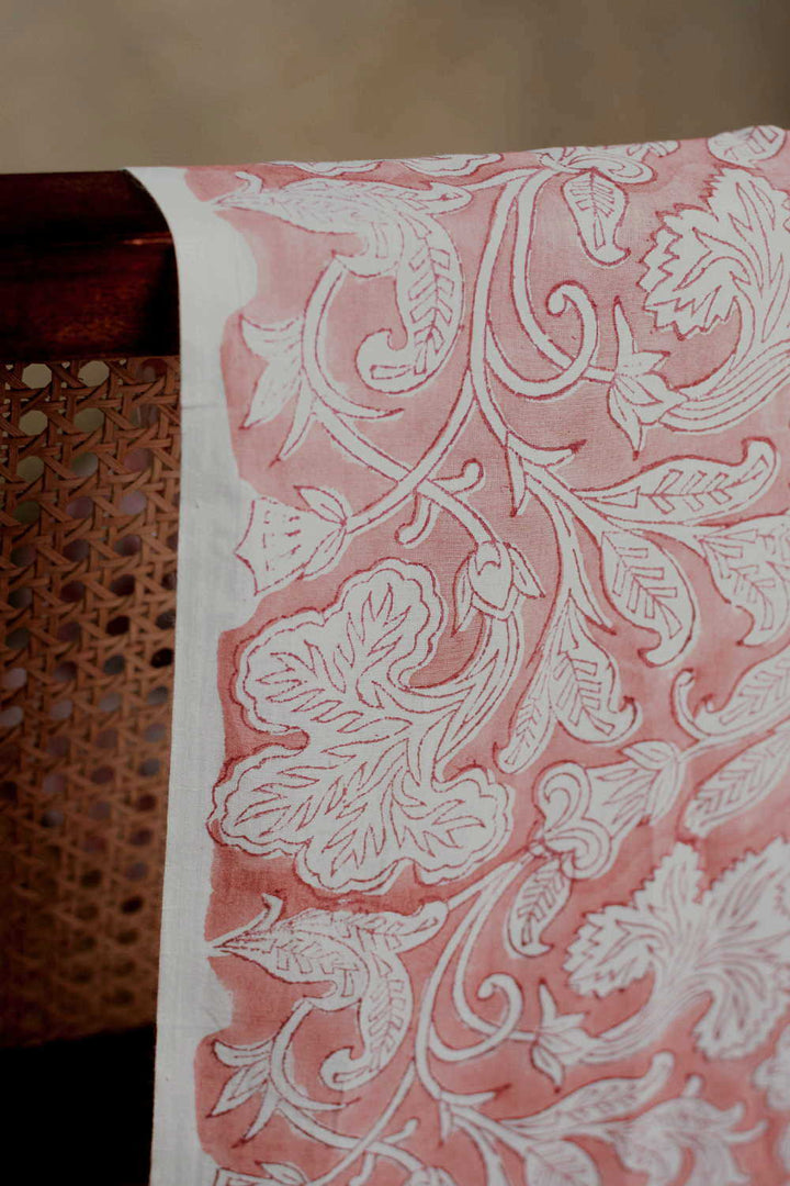 Off-White Florals On Peach Sanganeri Fabric