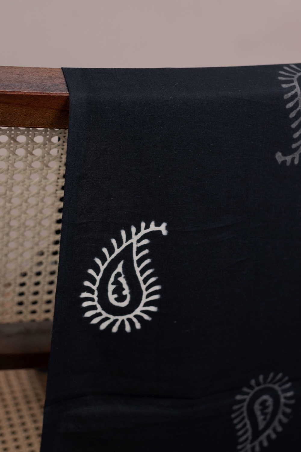 Black with Paisley Motifs Sanganeri Cotton Fabric - 0.65m