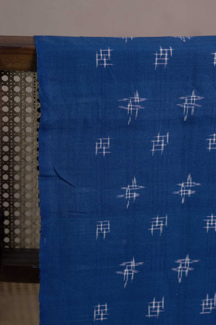 Cream Buttas on Blue Ikat Cotton Fabric