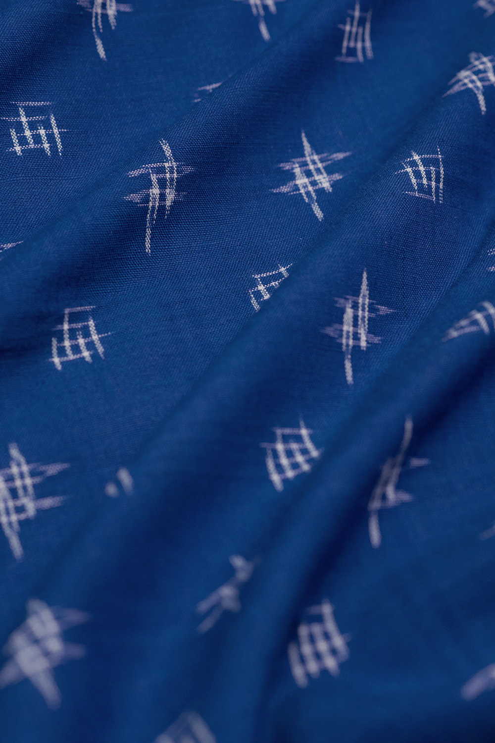 Cream Buttas on Blue Ikat Cotton Fabric