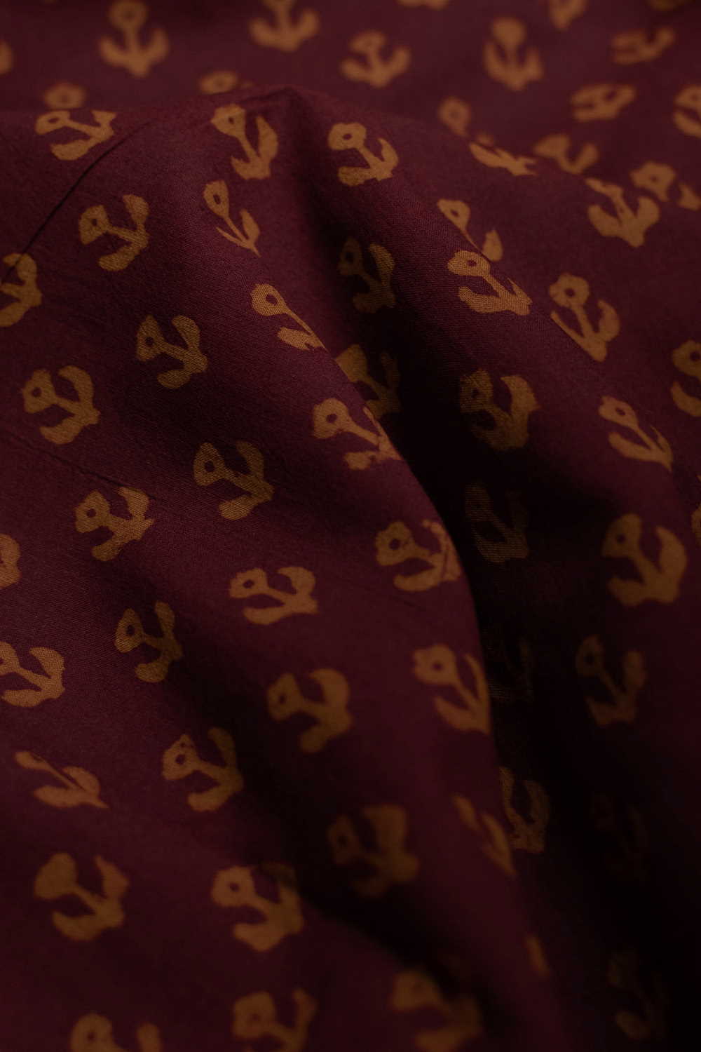 Little Yellow Motifs on Maroon Bagh Cotton Fabric - 1.6m