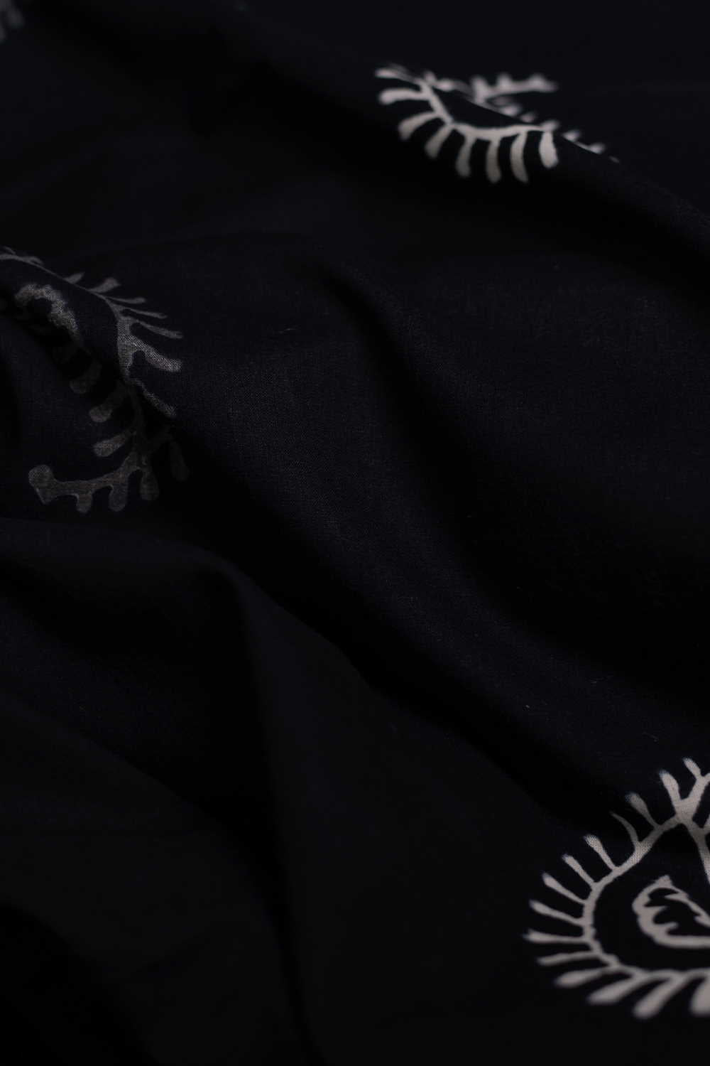 Black with Paisley Motifs Sanganeri Cotton Fabric - 0.65m
