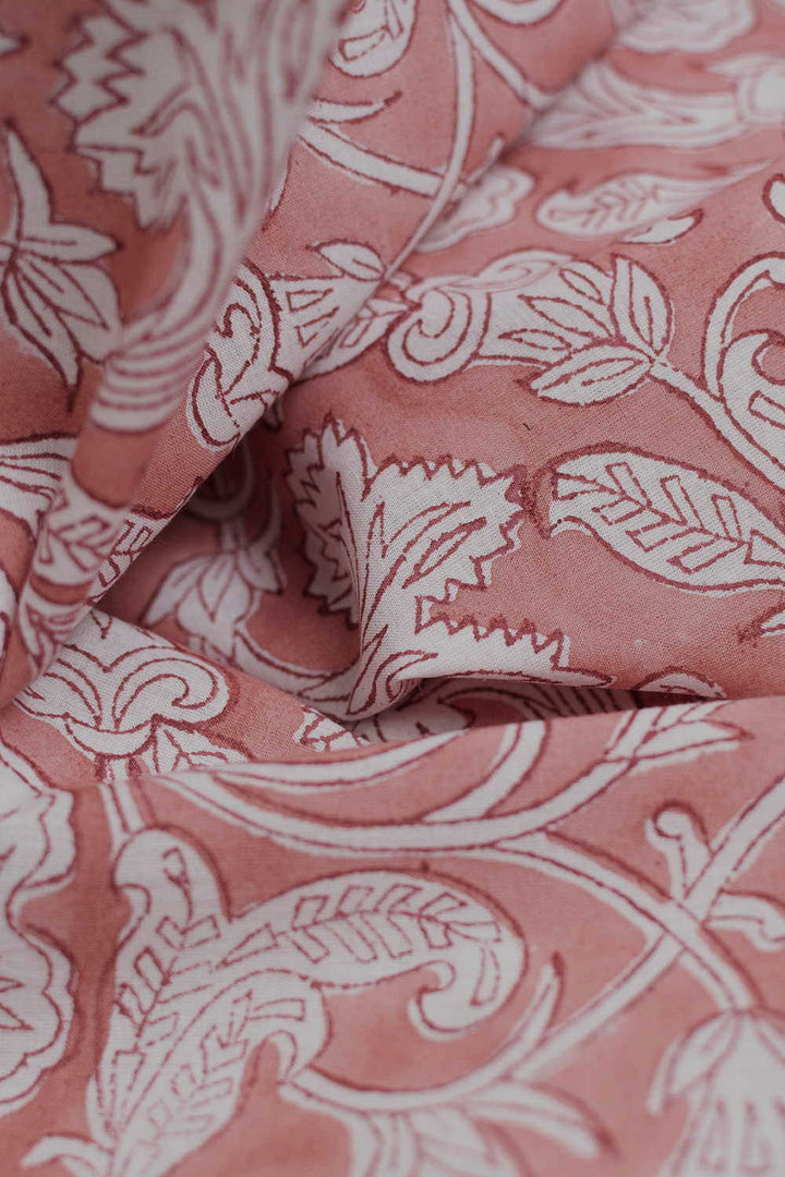 Off-White Florals On Peach Sanganeri Fabric
