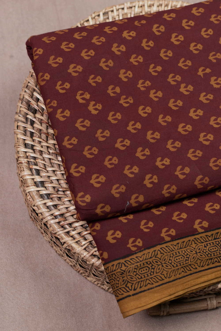 Little Yellow Motifs on Maroon Bagh Cotton Fabric - 1.6m