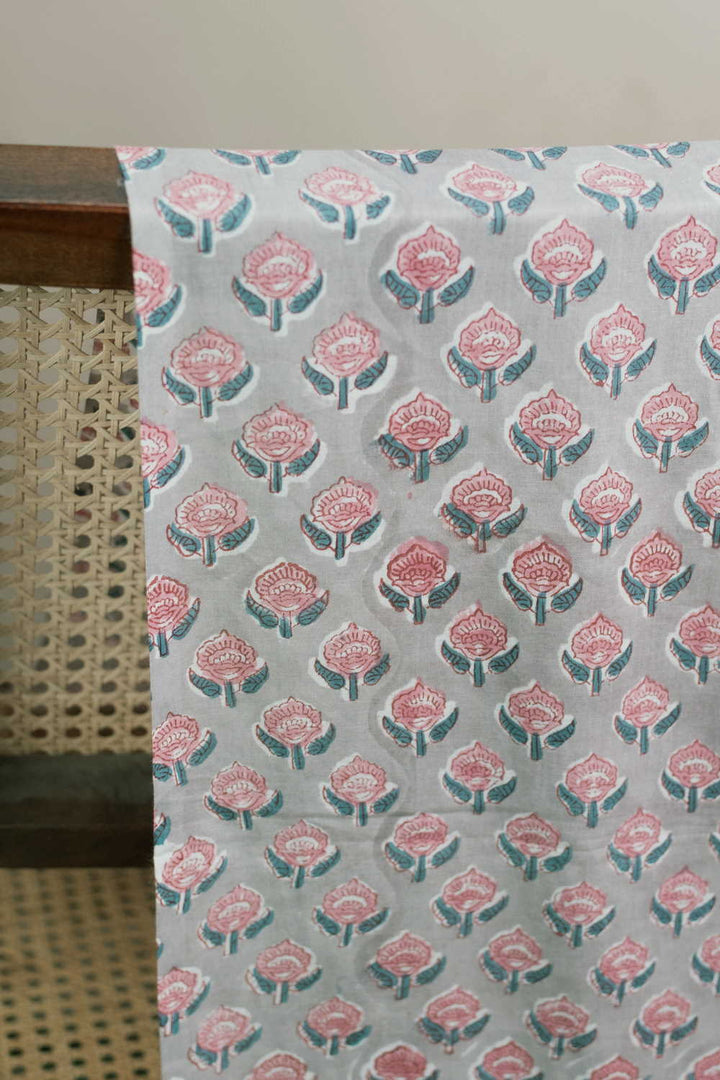 Little Butta - Grey Sanganeri Cotton Fabric