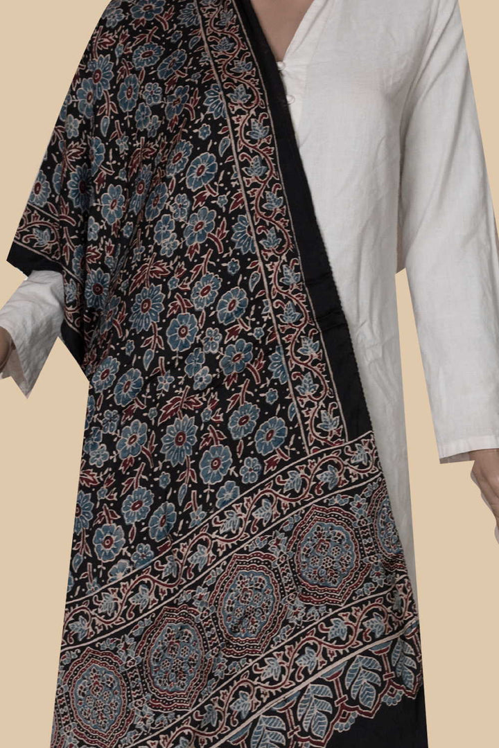 Ditzy Floral Ajrak Modal Silk Stole