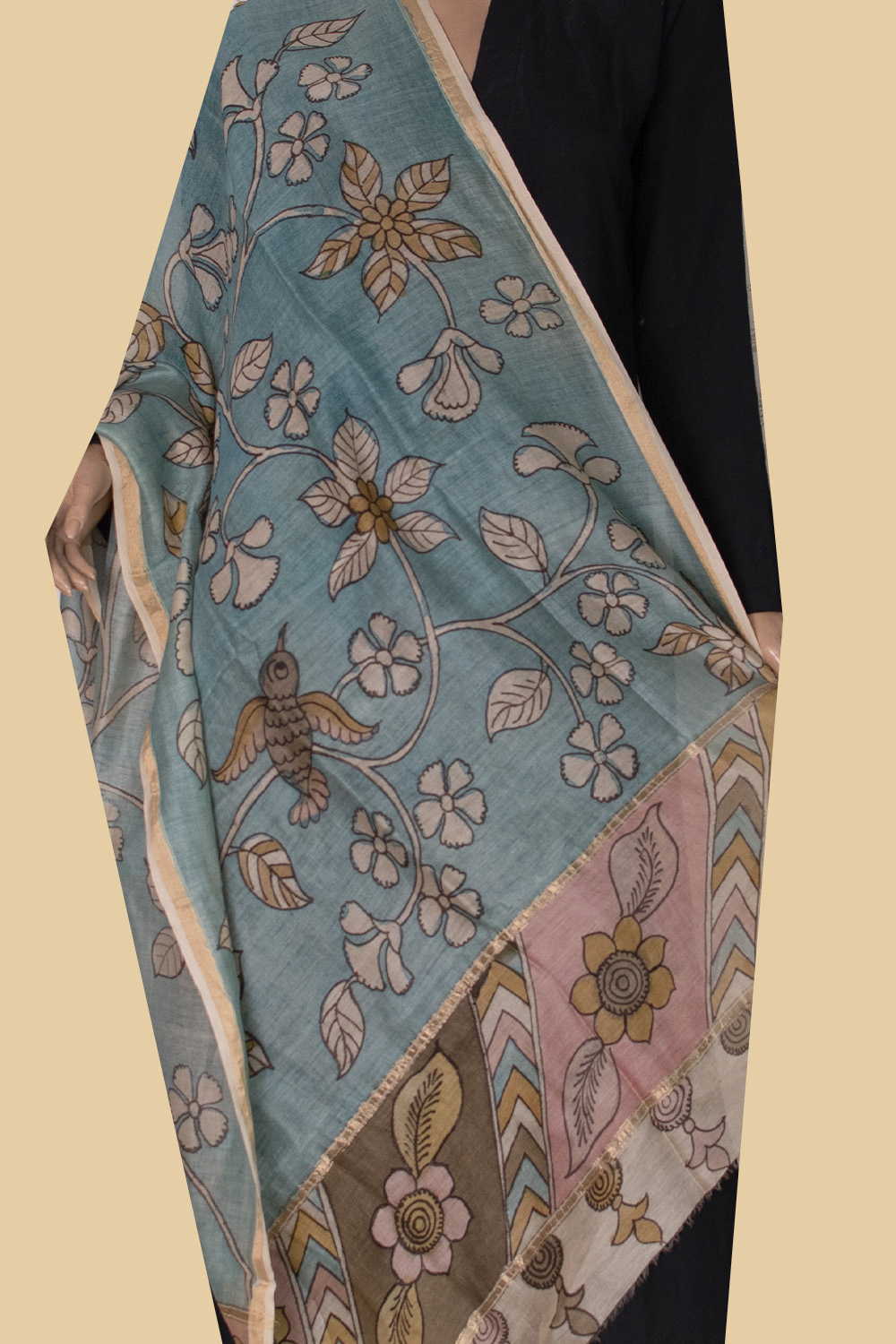 Painted Kalamkari Dupatta - Matkatus