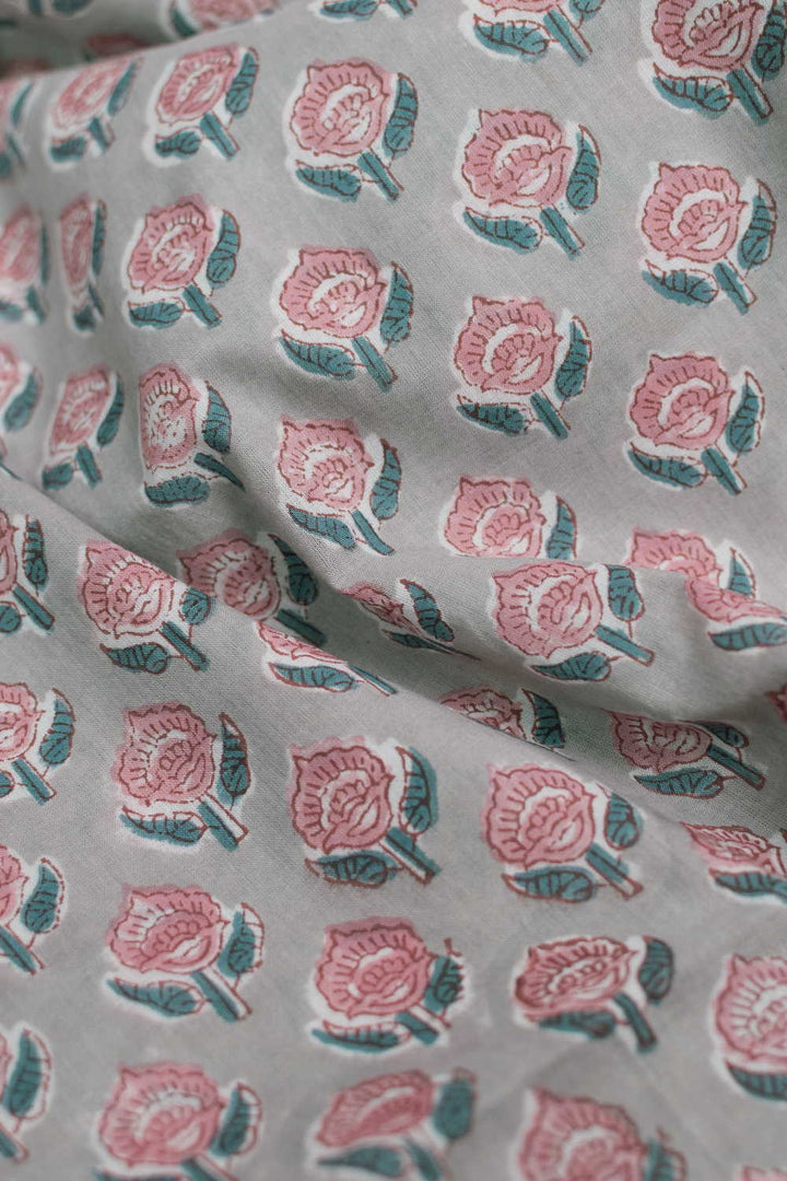 Little Butta - Grey Sanganeri Cotton Fabric