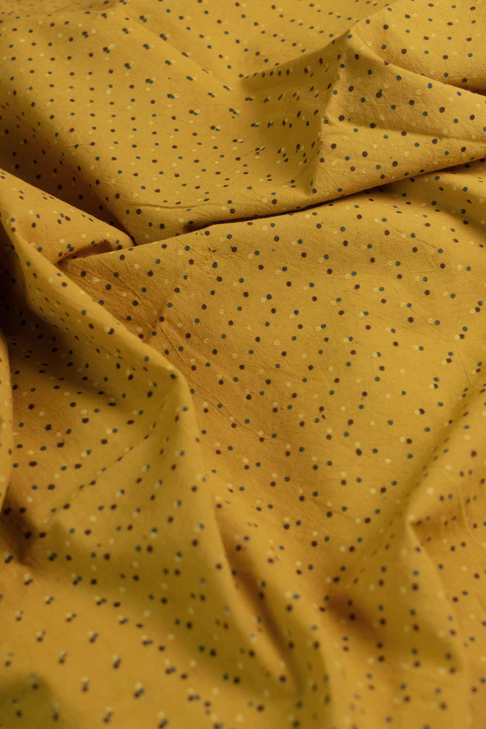 Tiny Dots on Yellow Ajrak Cotton Fabric