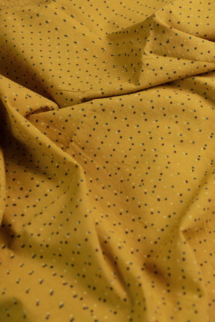 Tiny Dots on Yellow Ajrak Cotton Fabric
