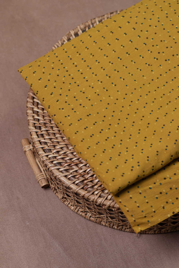 Tiny Dots on Yellow Ajrak Cotton Fabric