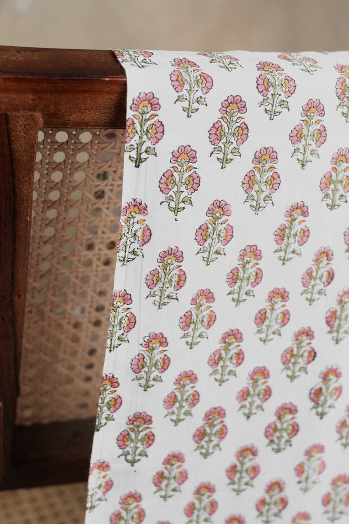 Tri-Side Tiny Florals Sanganeri Cotton Fabric