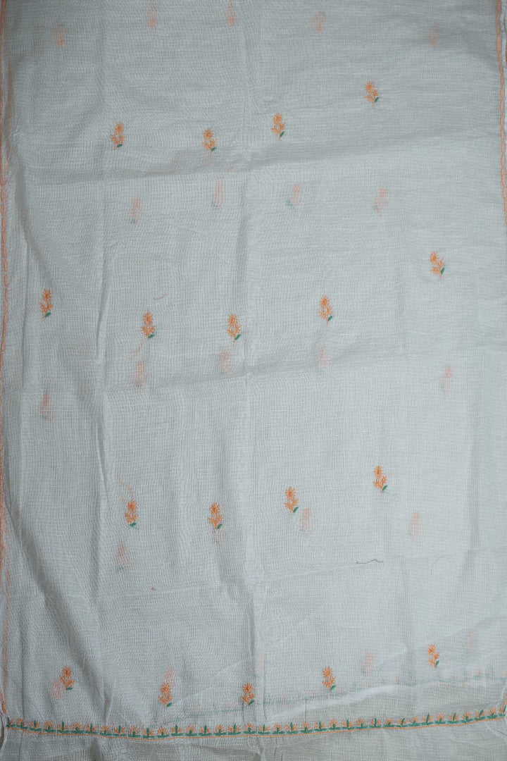 Orange with Green Embroidered Chikankari Top & Dupatta