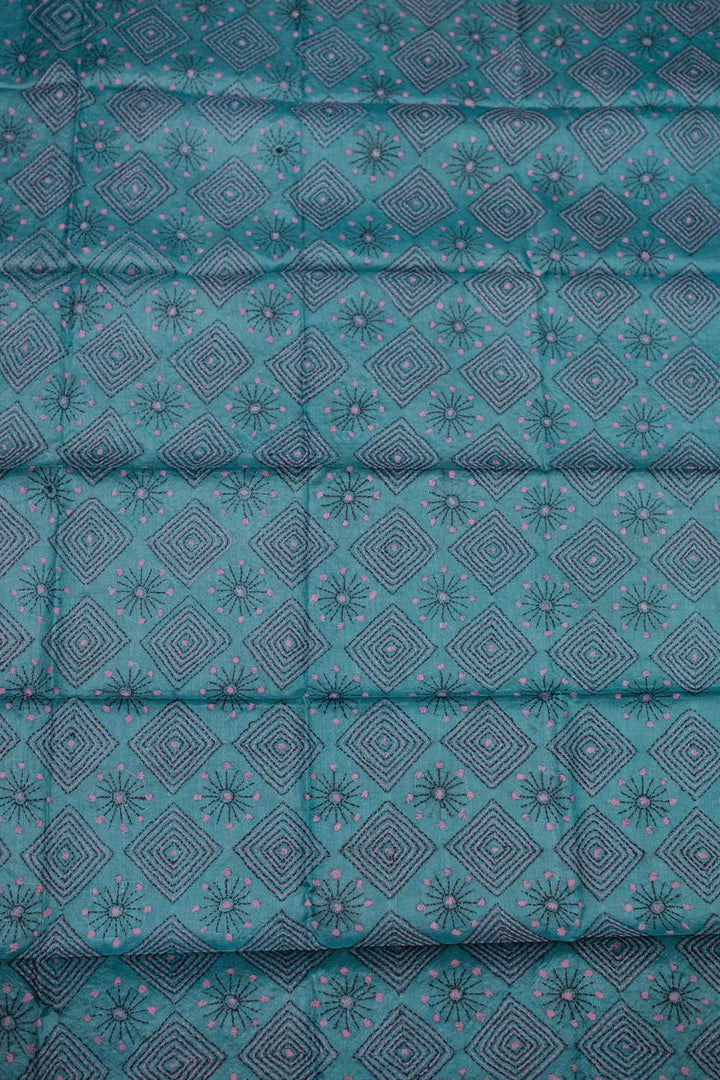 Green Mangalagiri Cotton saree with Kantha Blouse