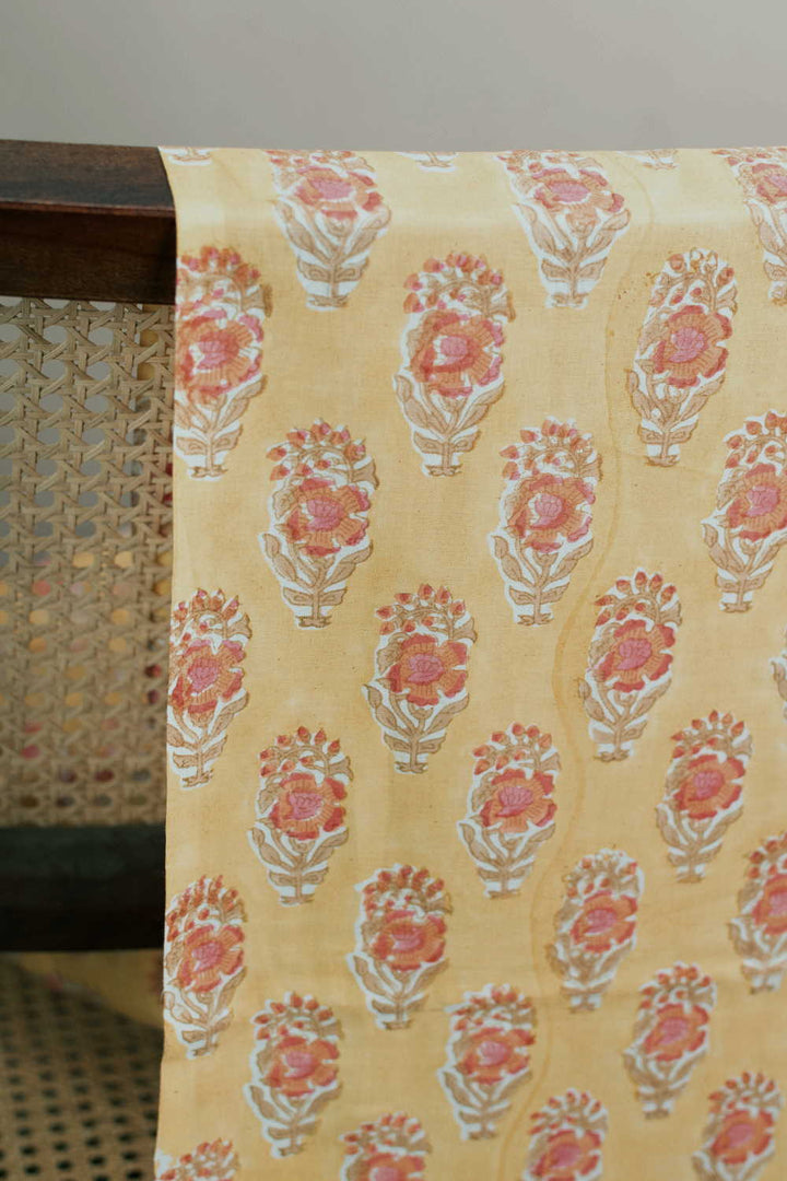Soft Yellow Sanganeri Cotton Fabric - 1m