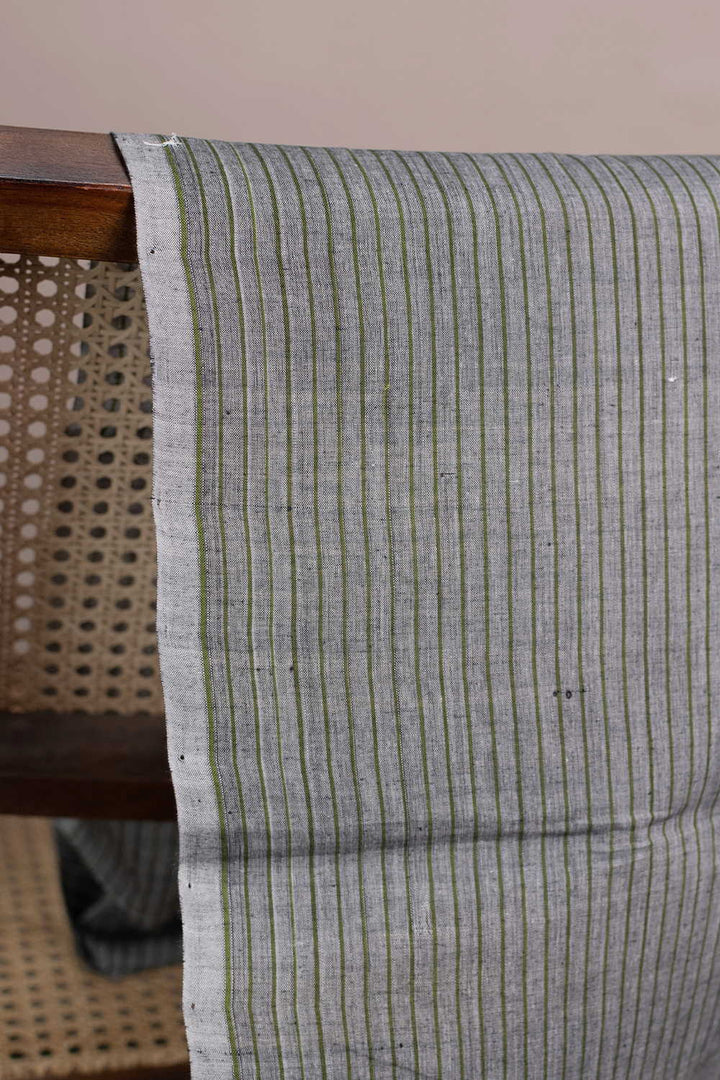 Green Stripe on Grey Mangalagiri Cotton Fabric
