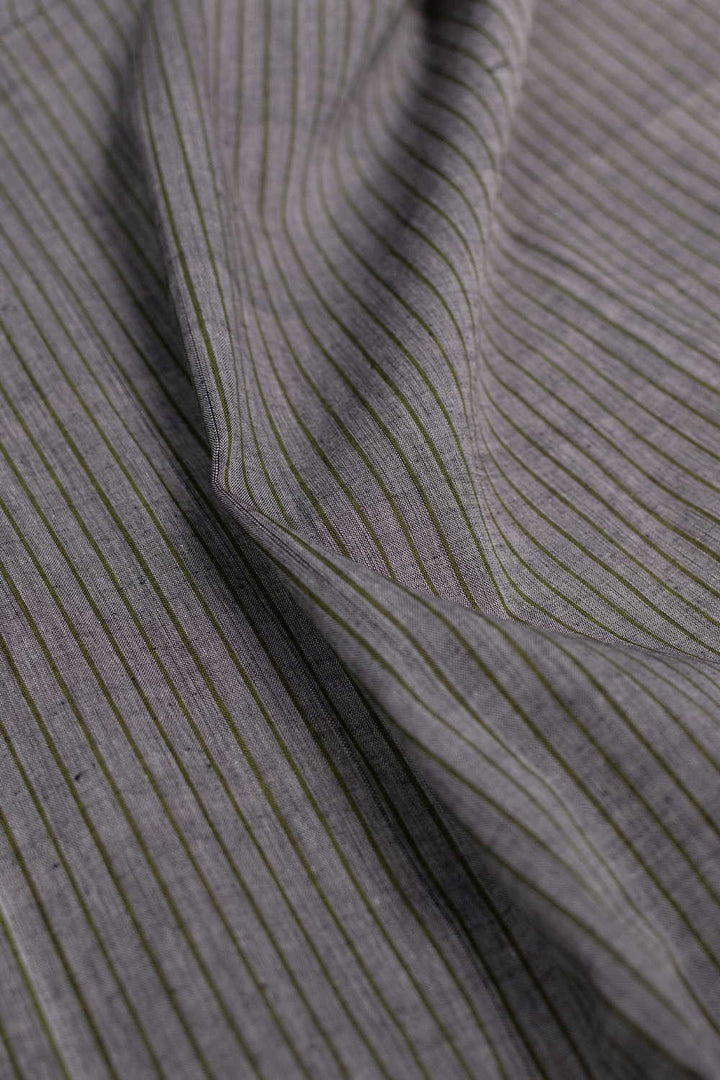 Green Stripe on Grey Mangalagiri Cotton Fabric