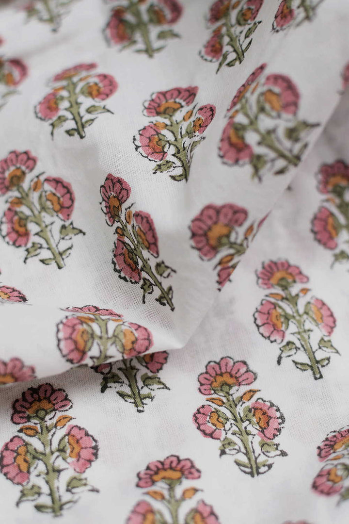 Tri-Side Tiny Florals Sanganeri Cotton Fabric