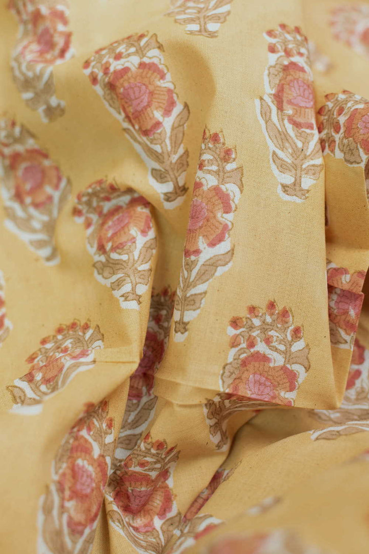 Soft Yellow Sanganeri Cotton Fabric