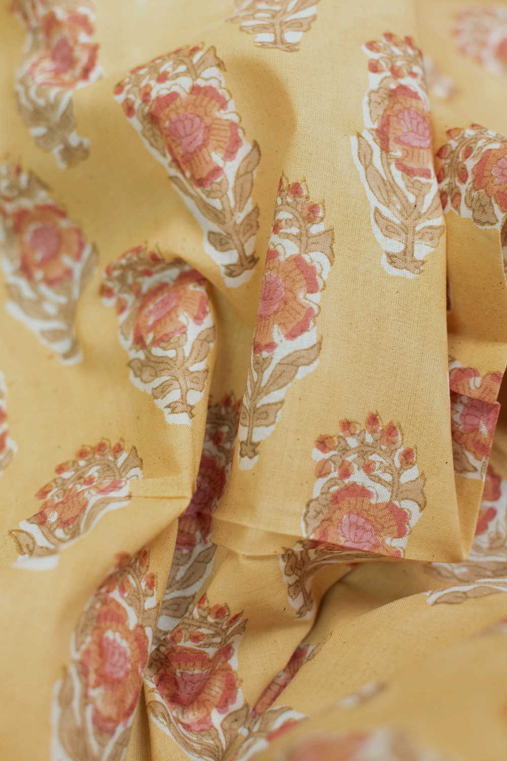 Soft Yellow Sanganeri Cotton Fabric - 1m
