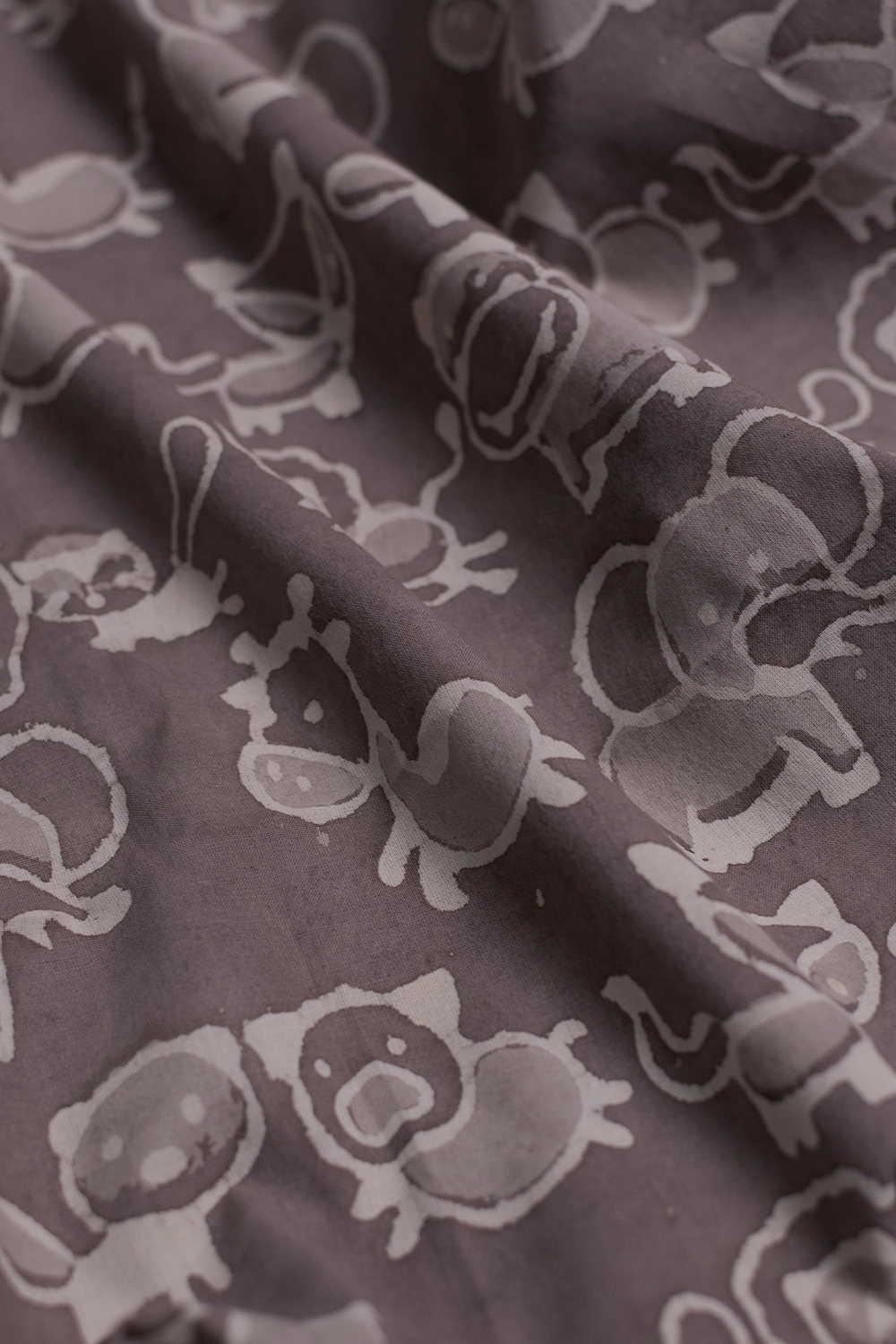 Wild Animals - Grey Dabu Cotton Fabric