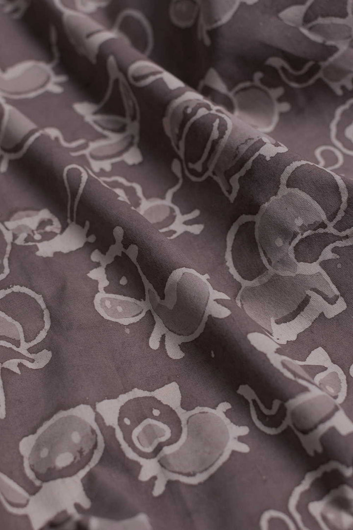 Wild Animals - Grey Dabu Cotton Fabric